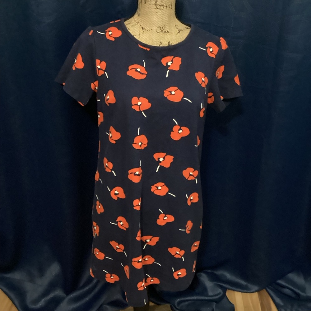 Women’s Draper James Stretch Knit Dress Sz Small Navy W/Poppy Flowers.  05